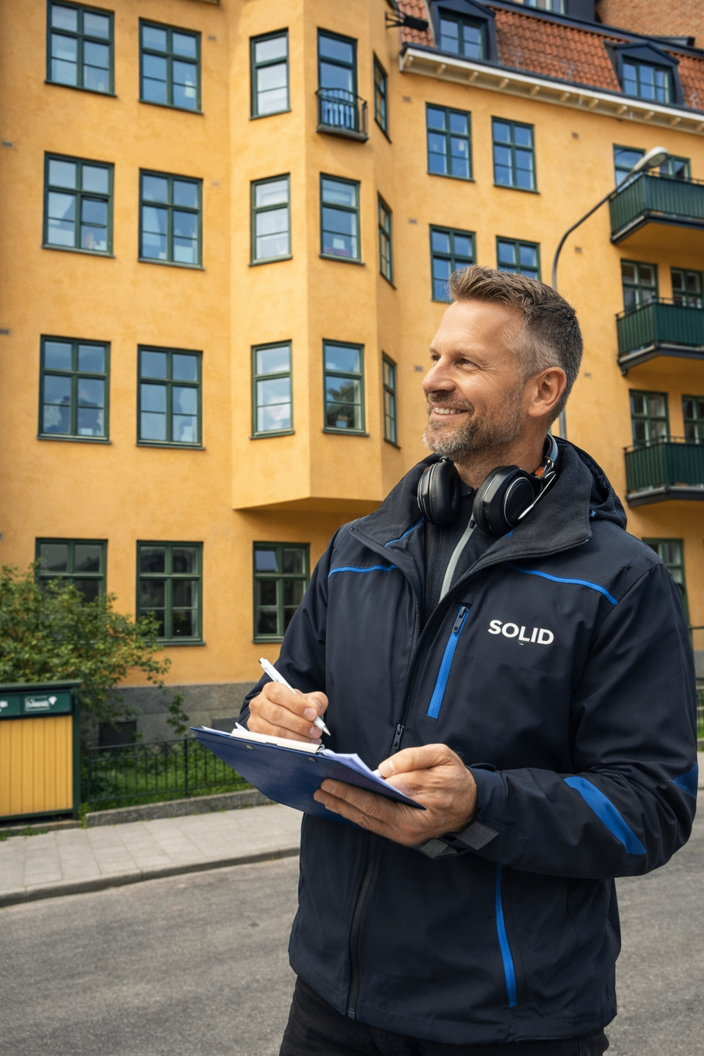 Besiktningsman från Solid Fastighetspartner på tak i Stockholm